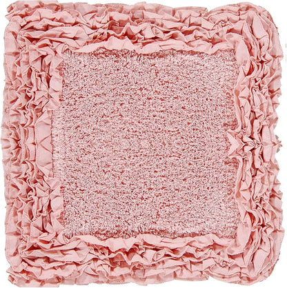 Better Trends 100% Cotton 20x60 Long Runner Bath Mat Extra Soft Non-Slip Bath Rug Water Absorbent Washable for Bathroom Floor Tub Shower Pink Shaggy Border Collection Oeko-Tex Certified