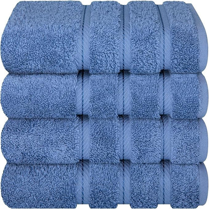 American Soft Linen Luxury Hand Towels for Bathroom, 600 GSM Heawy Weight 16x28 Size 100% Cotton Turkish 4 Piece Hand Face Towel Set, Electric Blue Hand Towels