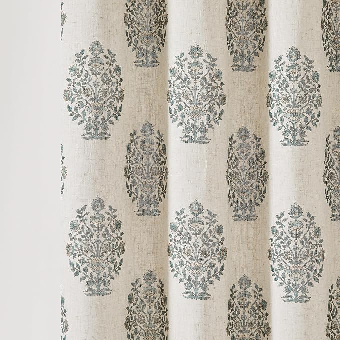Lush Decor Sofia Flower Block Bouquet Shower Curtain Single 72" W X 72" L Teal - Bath Curtain - Block Print - Floral Shower Curtain - Vintage Boho Decor