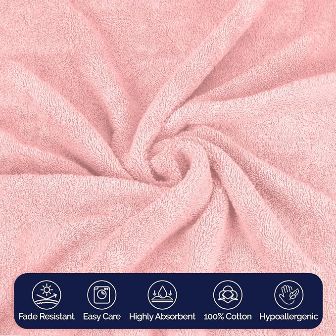 Elegant Comfort Premium Turkish Cotton 4 Pack Hand Towel Set - 16 x 28 inch, Luxurious Hotel Spa Quality 100% Turkish Cotton 4PC Hand Towel Set - Highly Absorbent - Soft Bathroom Towels, Dusty Rose