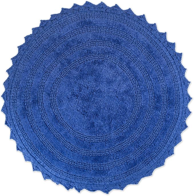 DII Crochet Collection Reversible Bath Mat, Round, 27.5" Diameter, Blueberry