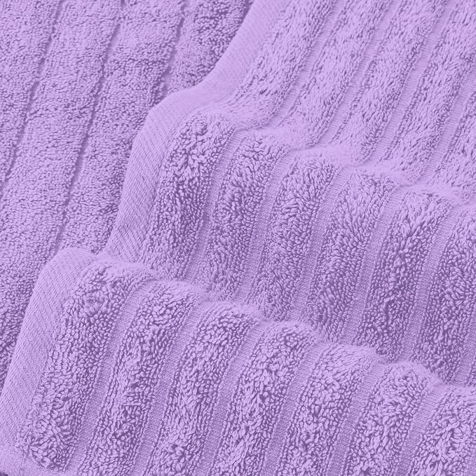 Elegant Comfort 100% Turkish Cotton Corduroy Ribbed Luxury Bath Towels 6-Piece Set, Premium Feel - Quick Dry, Highly Absorbent, Contains 2 Bath Towels, 2 Hand Towels, and 2 Washcloths, Lilac