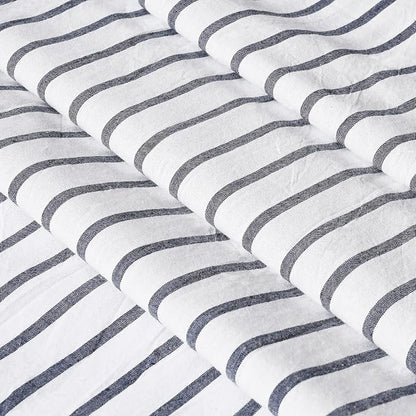 DOSLY Ides Farmhouse Navy Blue Shower Curtain for Bathroom, Beige and Navy Stripe, Button Curtain, Cotton Blend Woven Fabric, Rustic Charm Country Chic Style, 72x72 in