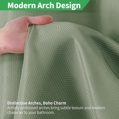 eachope No Hook Boho Arch Shower Curtain with Snap-in Liner Set,71x74,Green | 230GSM Thick Fabric,Easy to Install,Sheer Window,Magnetic Weighted Hem,Waterproof & Machine Washable,for Bathroom,Hotel