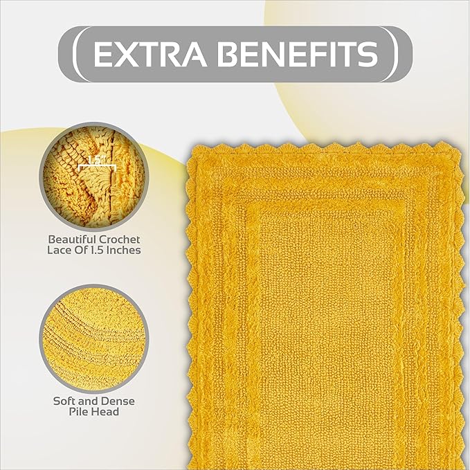 Better Trends Lilly Crochet Yellow Large Bath Mat & Long Bath Rugs, 100% Cotton & Reversible Bath Runner Rug, Absorbent Shower Rugs for Bathroom, Washable Bath Rugs - 20 x 60 Runner Rug