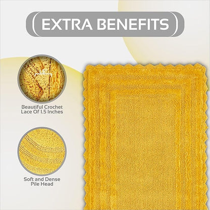 Better Trends Lilly Crochet Yellow Large Bath Mat & Long Bath Rugs, 100% Cotton & Reversible Bath Runner Rug, Absorbent Shower Rugs for Bathroom, Washable Bath Rugs - 20 x 60 Runner Rug