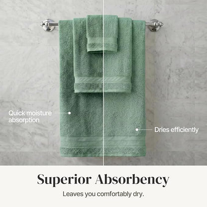 Modern Threads - Spun Loft 6-Piece 100% Combed Cotton Towel Set - Bath Towels, Hand Towels, & Washcloths - Super Absorbent & Quick Dry - 600 GSM - Soft & Plush, Eucalyptus