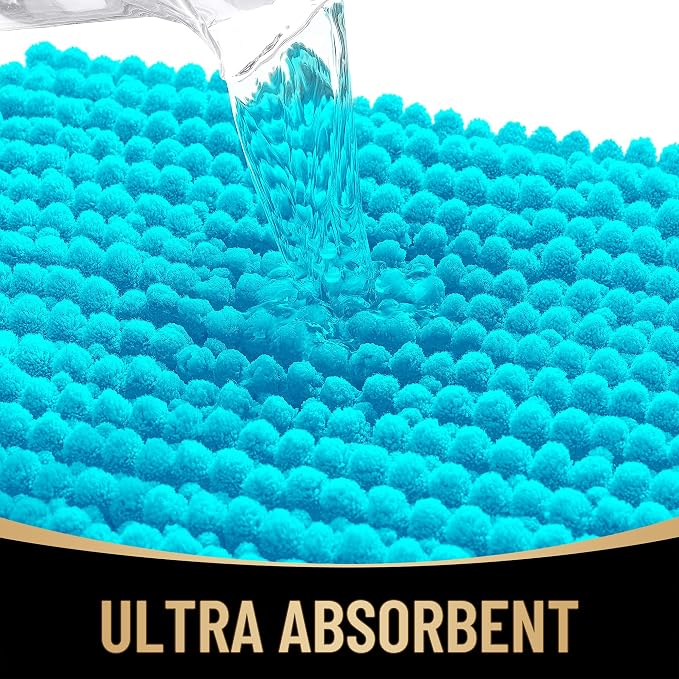 OLANLY Thick Chenille Absorbent Bathroom Rugs Mat 30x20, Aqua Sky | Soft Bath Rugs, Rubber Backing, Machine Wash Dry, Bath Mats for Bathroom, Tub and Shower, Home Decor Accessories