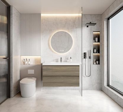 36 Inch Floating Bathroom Vanity with Sink, Large Storage Wall Mounted Floating Vanity with Soft Close Drawers, One-Piece Basin Bathroom Sink Cabinet (Ash Grey, 36 Inch)