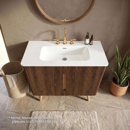 36" Modern Bathroom Vanity with Sink, Mid Century Modern Walnut Bathroom Cabinet with 2 Soft Close Doors, Large Storage with Adjustable Shelf