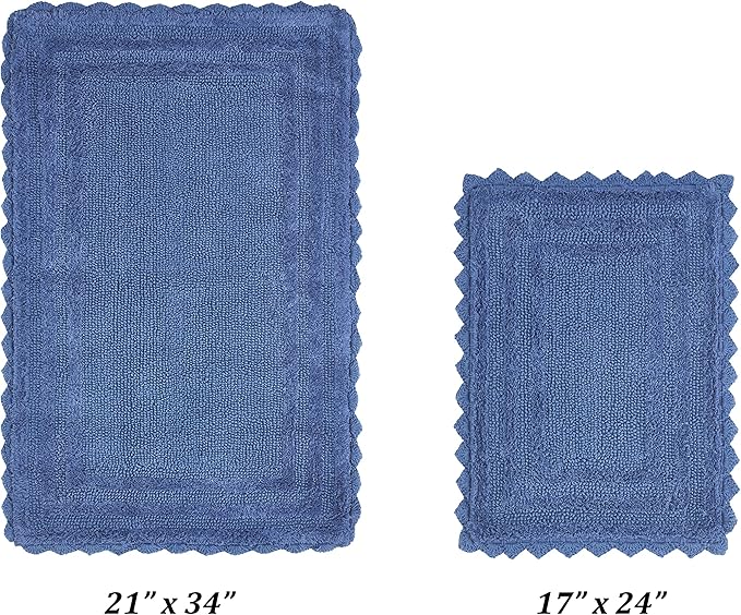 Better Trends Lilly Crochet Collection 100% Cotton 2 Piece Set (17" x 24" | 21" x 34") Bath Rug Set in Blue
