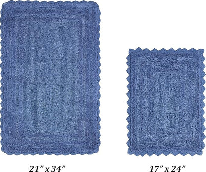 Better Trends Lilly Crochet Collection 100% Cotton 2 Piece Set (17" x 24" | 21" x 34") Bath Rug Set in Blue