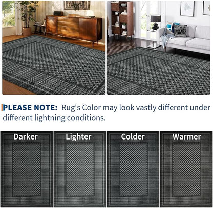Large Area Rug 10x13 Rug for Living Room Modern Black Checkered Washable Bedroom Rug Farmhouse Non Slip Throw Rugs Soft Low Pile Stain Resistant Carpet for Dining Room Department 10'x13'