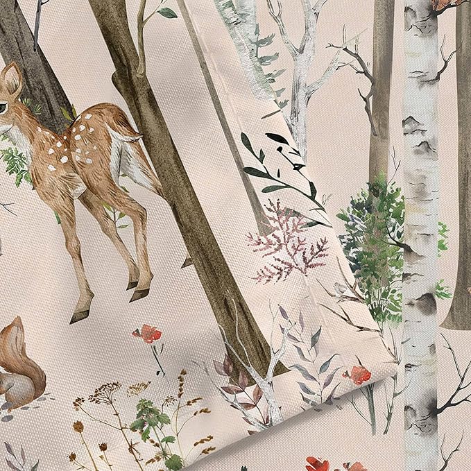 JAWO Camper Shower Curtain, Rustic Lodge Cabin Woodsy Wildlife Animals Woodland Rv Shower Curtains Camper Camping Bathroom Set with Hooks, 47X64 Inch, LightPink