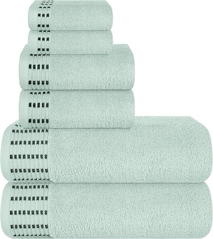 Ultra Soft 6 Pack Cotton Towel Set, Contains 2 Bath Towels 28x55 inch, 2 Hand Towels 16x24 inch & 2 Wash Cloths 12x12 inch, Ideal Everyday use, Compact & Lightweight - Sea Green