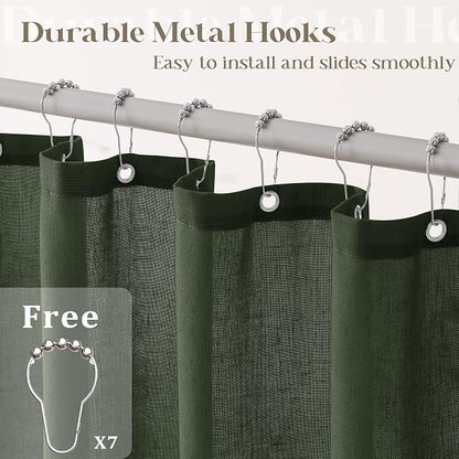 Olive Green Shower Curtain for Bathroom Water Repellent 36x72 Inch | Linen, Small Stall Bath Shower Curtains, Green, Boho, Cloth Fabric, Half Narrow RV Drapes, for Bathtub, 36 x 72 Inches