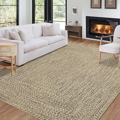 Washable Area Rug 10x13 Modern Braided Print for Living Room, Bedroom, Farmhouse - Soft Large Non-Slip Throw Carpet, Stain Resistant for Nursery, Dining Room 10'x13' Natural