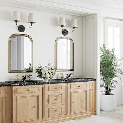 Morauroral Bathroom Light Fixtures Over Mirror, 2 Light Vanity Light for Bathroom, Black Vanity Light Fixtures with Fabric Linen Shade, E26 Socket Sconce Wall Decor(ETL Listed)