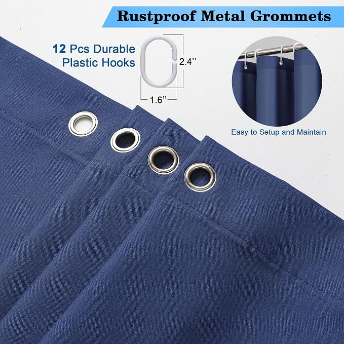 Zora 78 Inch Shower Curtain Set with 12 Plastic Hooks, Plain Fabric Shower Curtain for Bathroom - Long Shower Curtain, Water Resistance, Machine Washable Soft Cloth, 72WX78L, Dusty Blue