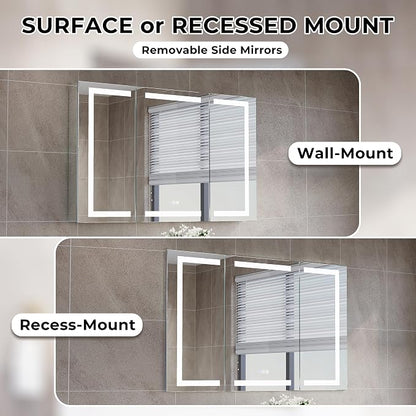 WELLFOR 48" X 30" Bathroom LED Medicine Cabinet with Mirror, Medicine Cabinet with Lights, Bathroom Mirror with Storage, Dimmer, Defogger, Outlets & USB Ports, Lighted Mirror Cabinet