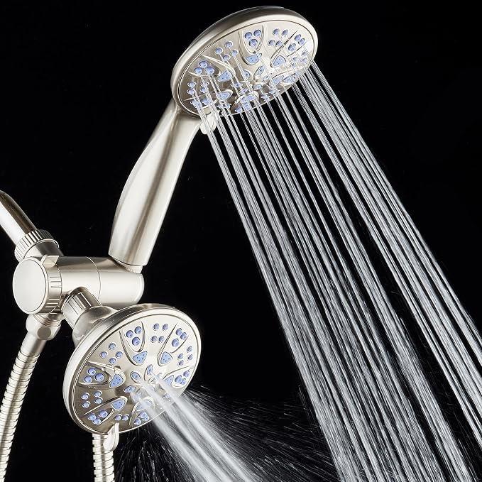 AquaDance Antimicrobial/Anti-Clog High-Pressure 30-setting Dual Head Combination Shower with Nozzle Protection from Growth of Mold, Mildew & Bacteria for a Healthier Shower – Sunset Blue
