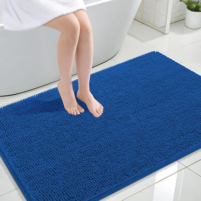 OLANLY Large Bathroom Rugs 47x32, Extra Soft Absorbent Chenille Bath Rugs | Deep Navy Blue, Quick-Drying Rubber Backing, Washable Bath Mat for Bathroom Floor, Tub and Shower, Home Decor Accessories