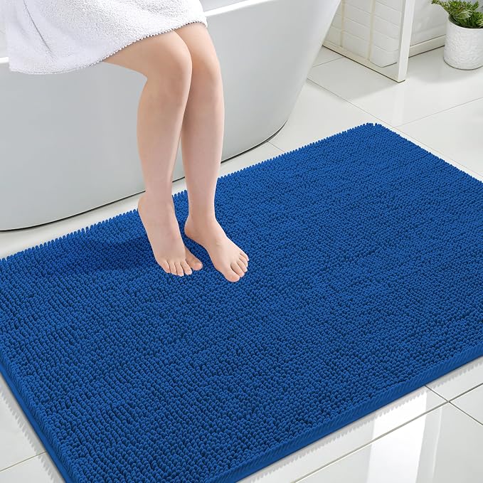 OLANLY Large Bathroom Rugs 44x32, Extra Soft Absorbent Chenille Bath Rugs | Deep Navy Blue, Quick-Drying Rubber Backing, Washable Bath Mat for Bathroom Floor, Tub and Shower, Home Decor Accessories
