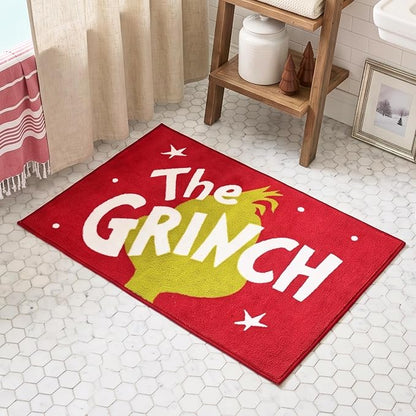 Grinch by Dr. Seuss Christmas Non Slip Plush Poly Knit Bathroom Mat Rug, 20"x30", (Officially Licensed Product) By Franco