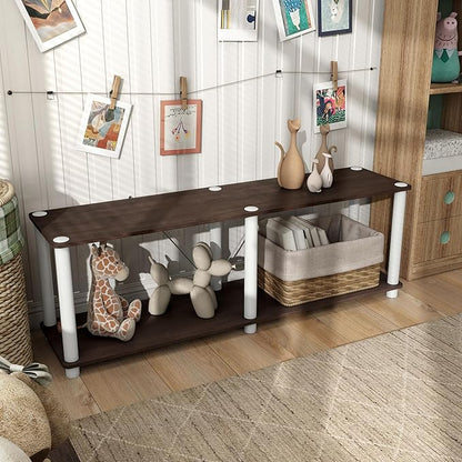Homes: Inside + Out Apexa Modern 2-Tier Extra Wide Shelving Units, Collectibles Display Shelves, Easy Assembly Low Shelf, Home Storage Organizer for Living Room, Bedroom, Office, Espresso