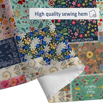 Boho Patchwork Floral Shower Curtain - Vintage Bohemian Colorful Flowers With Inspirational Quotes, Retro Funky Wildflower Hippie Eclectic Pattern, Fabric Waterproof 72"x72"