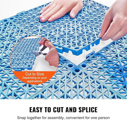 Happybuy Interlocking Tile 50PCS Blue, Drainage Tiles 12" x 12"x 0.6 Splicing, Soft PVC Interlocking Floor Tiles, Non-Slip Drainage Holes for Restroom, Bathroom, Kitchen, Pool, Wet Area