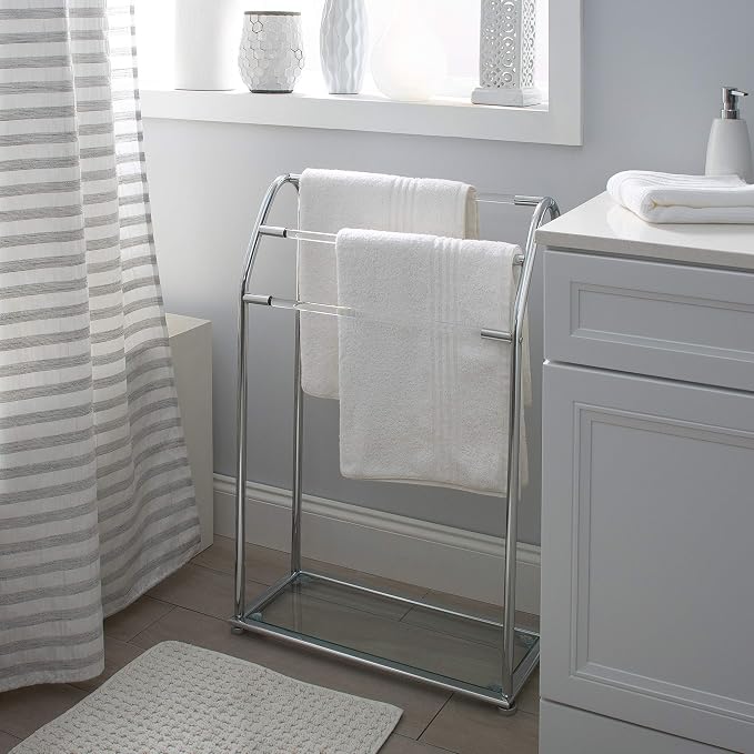 Organize It All 3 Bar Bathroom Towel Drying Rack & Holder with Shelf , Chrome, 62443W-1