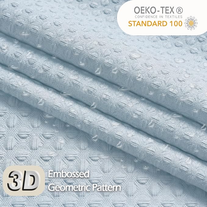 Extra Long Shower Curtain 96 Inch Long 1 Piece, Waffle Embossed Textured Fabric Shower Curtain for Bathroom Large Hotel, Water Resistant, Machine Washable, Glacier Blue, 72Wx96L Inches