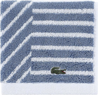 Lacoste Guethary Striped Towel – 100% Cotton, Reversible Modern Geometric Design, Soft & Absorbent, Durable & Lightweight, Machine Washable – Denim, 13"x13" Washcloth