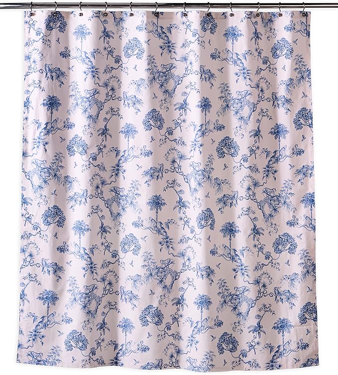 Maison d' Hermine Shower Curtain 100% Cotton One Panel 70"x72" Washable Fabric Shower Curtains for Bathroom, Easy Hanging with 12 Button Holes - Home Hotel Spa Easter Gifts (Bonobo - Blue)