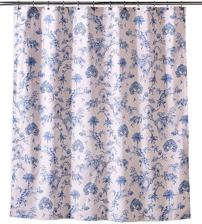 Maison d' Hermine Shower Curtain 100% Cotton One Panel 70"x72" Washable Fabric Shower Curtains for Bathroom, Easy Hanging with 12 Button Holes - Home Hotel Spa Easter Gifts (Bonobo - Blue)