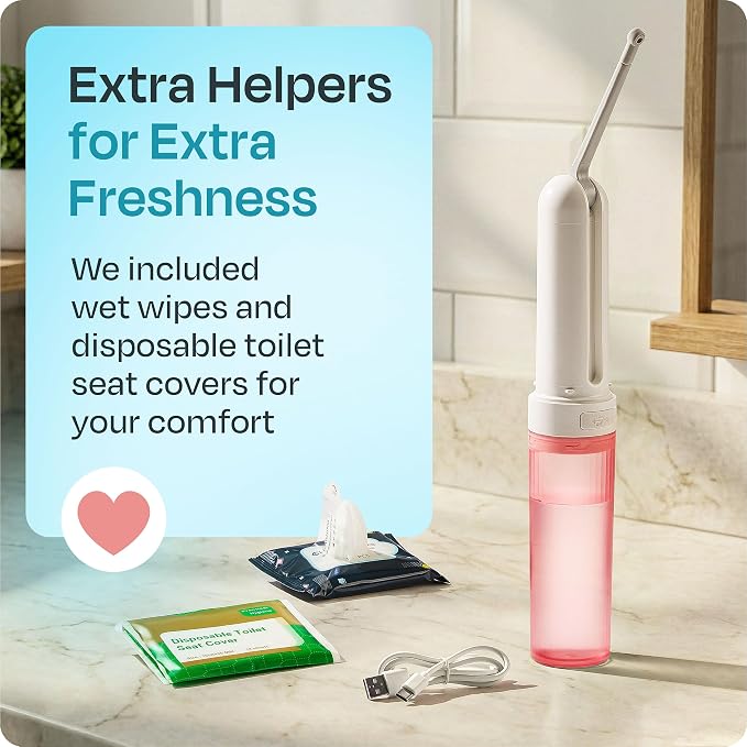 Portable Electric Bidet for Travel - Portable Bidet Rechargeable Handheld Sprayer with 3 High Pressure Modes, USB-C, Adjustable Nozzle & Extra Clean Kit, IPX6 Waterproof Peri Bottle (Pink)