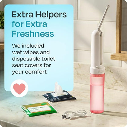 Portable Electric Bidet for Travel - Portable Bidet Rechargeable Handheld Sprayer with 3 High Pressure Modes, USB-C, Adjustable Nozzle & Extra Clean Kit, IPX6 Waterproof Peri Bottle (Pink)