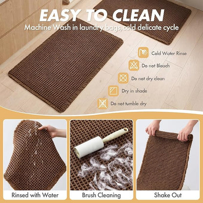 MIULEE Set of 2 Waffle Bathroom Rugs Boho Bath Mat Mocha 17x24 Inch | Non Slip, Super Absorbent, Washable, Ultra Soft, Rubber Backed, Small Bath Rugs for Bathroom Floor Tub Shower