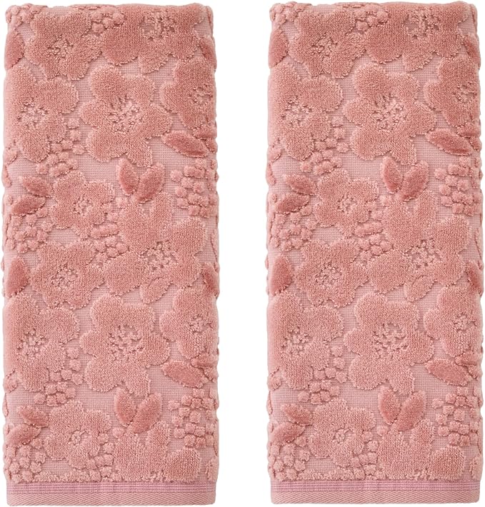 SKL Home Blossom Floral Hand Towel Set-2pc, 100% Turkish Cotton, Blush | Soft, textured jacquard. For use in the bathroom, kitchen, or bar & makes a great gift.