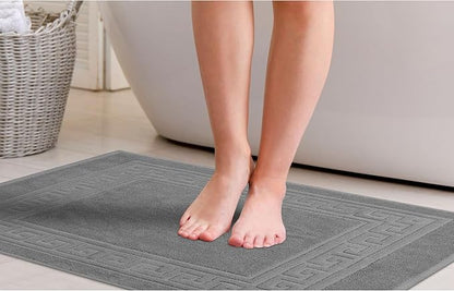 Superior Heavyweight Cotton Bath Mats, Bath Rugs For Bathroom Accessories, Washable Rug For Shower, Bath, Toilet, Modern Decor, No Backing, Luxury Hotel And Spa Quality, Set of 2, 22" x 35", Silver
