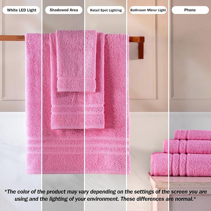 Hawmam Linen Luxury Cotton Washcloths 13x13 Inch - Large Hotel Spa Bathroom Face Towel | 12 Pack | Pink