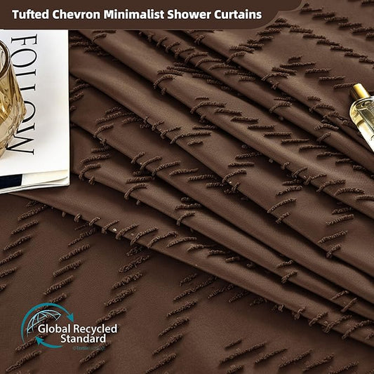 Brown Shower Curtain Fabric Shower Curtain for Bathroom 72 x 72 Tufted Chevron Textured Striped Modern Farmhouse Minimalist for Bathroom