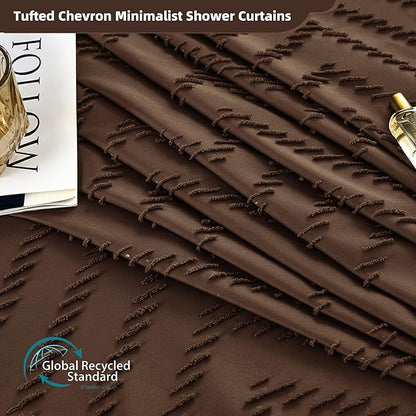 Siiluminisoy Brown Shower Curtain Fabric Shower Curtain for Bathroom 72 x 78 Tufted Chevron Textured Striped Modern Farmhouse Minimalist for Bathroom