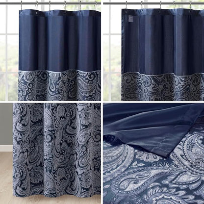 Madison Park Aubrey Shower Curtain for Bathroom, Jacquard, 72 x 72, Navy | Microfiber, Adds Privacy, Machine Washable, Striped Pattern, OEKO-TEX Certified