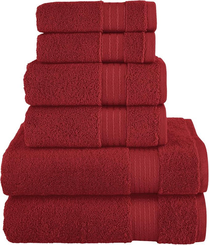Elegant Comfort Premium Cotton 6-Piece Towel Set, Includes 2 Washcloths, 2 Hand Towels and 2 Bath Towels, 100% Turkish Cotton - Highly Absorbent and Super Soft Towels for Bathroom, Burgundy