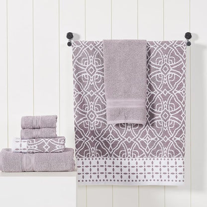 Modern Threads Monroe 6-Piece 100% Cotton Towel Set – Reversible Yarn Dyed Jacquard & Solid – Includes 2 Bath Towels, 2 Hand Towels, 2 Washcloths – Absorbent, Quick Dry, Soft & Durable – Orchid