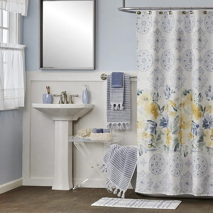 SKL Home Longborough Hand Towel Set-2pc, 100% Turkish Cotton, Denim Blue | 640 GSM weight. Spa-level quality. Soft & absorbent jacquard with tassels. For the bathroom, kitchen, bar or any sink space.