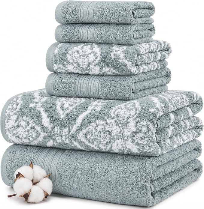 Modern Threads Amaris 6-Piece Reversible Yarn Dyed Jacquard Towel Set - Bath Towels, Hand Towels, & Washcloths - Super Absorbent & Quick Dry - 100% Combed Cotton, Ivy