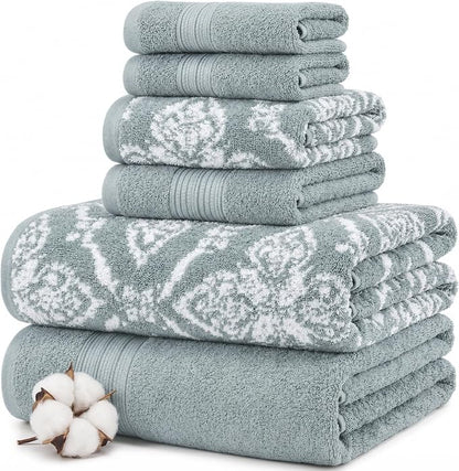Modern Threads Amaris 6-Piece Reversible Yarn Dyed Jacquard Towel Set - Bath Towels, Hand Towels, & Washcloths - Super Absorbent & Quick Dry - 100% Combed Cotton, Ivy